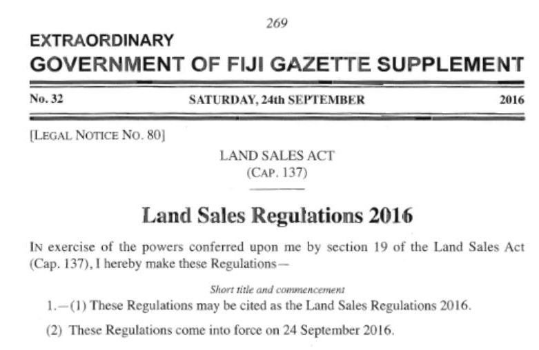New Land Sales Regulation 2016