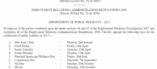 Appointment of Public Holidays - 2017